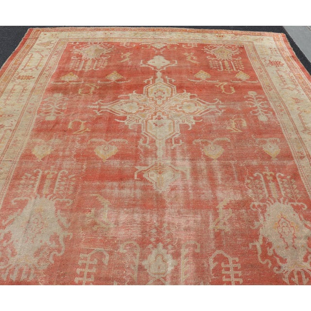 Antique Turkish Oushak Rug With Soft Apricot Field and Faded Cream 11'5 X 15'0 For Sale In Atlanta - Image 6 of 12