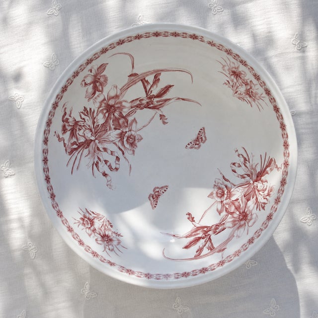 A magnificent and immense 19th-century basin, made of pink ironstone, stamped maison bertrand bordeaux france, from the...