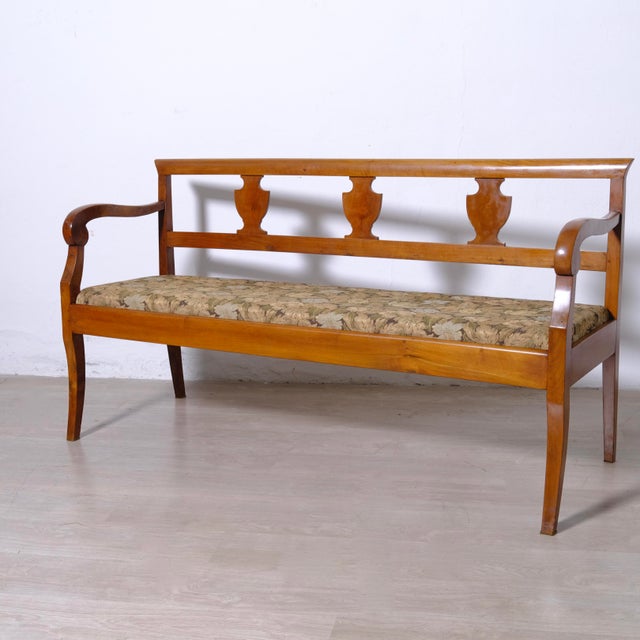 Wood Directoire Walnut and Floral Fabric Bench, Italy, 1900s For Sale - Image 7 of 18