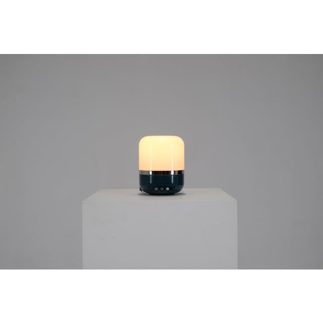 Vintage AM radio/lamp in a rare blue color. Designed by Adriano Rampoldi for Europhon, Italy, in the 1970s. Designer -...