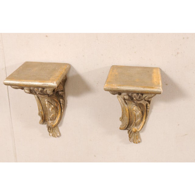 19th Century Italian Baroque Silver-Gilt Wood Wall Brackets - A Pair For Sale - Image 9 of 11