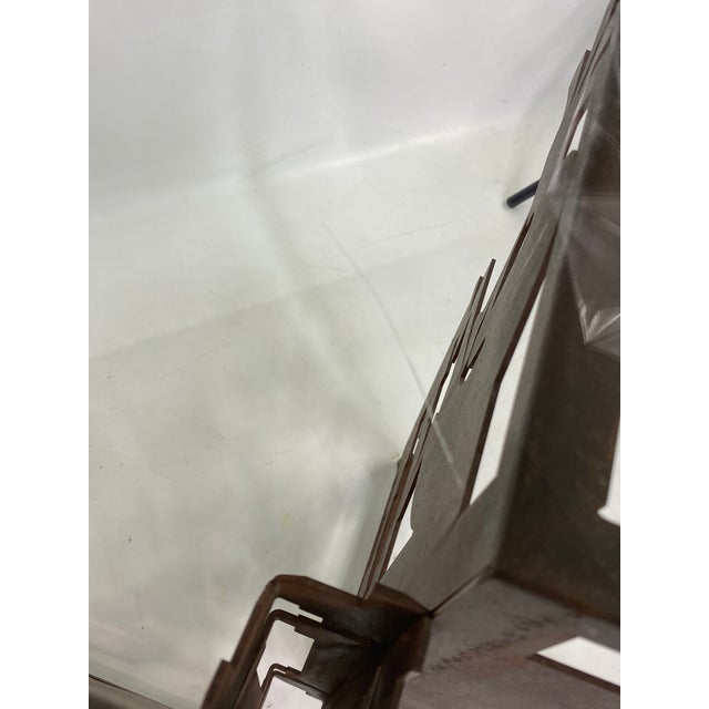 Native American Influenced Metal Base Glass Top Coffee Table For Sale In New York - Image 6 of 8