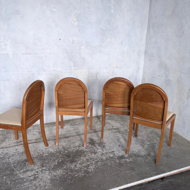 Cream Art Deco Burr Walnut Dining Chairs with Cream Upholstered Seats, 1930s, Set of 4 For Sale - Image 8 of 10