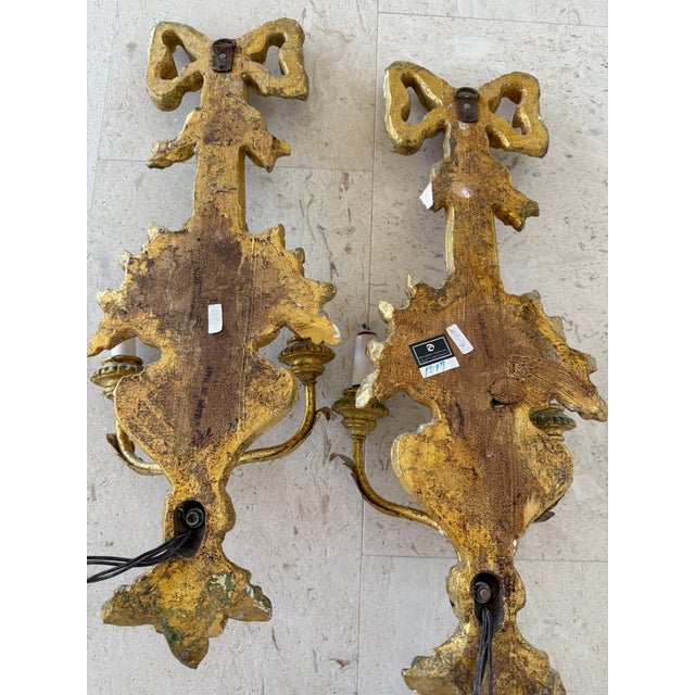 Wood Vintage Italian Brass & Crystal Wall Sconces - a Pair For Sale - Image 7 of 7