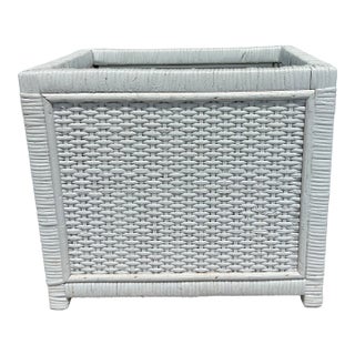 Vintage White Wicker Planter Made in Hong Kong For Sale