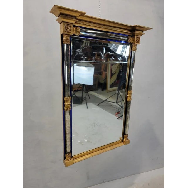 Vintage Empire Federal Style Gilt Beveled Mirror With Cobalt Blue Trim For Sale In Chicago - Image 6 of 9