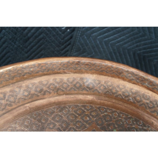 Copper Turkish Hammered Copper Round Coffee Side End Tray Table Plant Stand 26" For Sale - Image 8 of 12