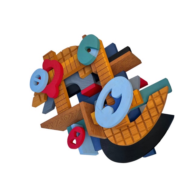 John Okulick, Large Abstract Wood Sculpture Colorful Wooden Painting John Okulick Wall Hanging For Sale - Image 12 of 18