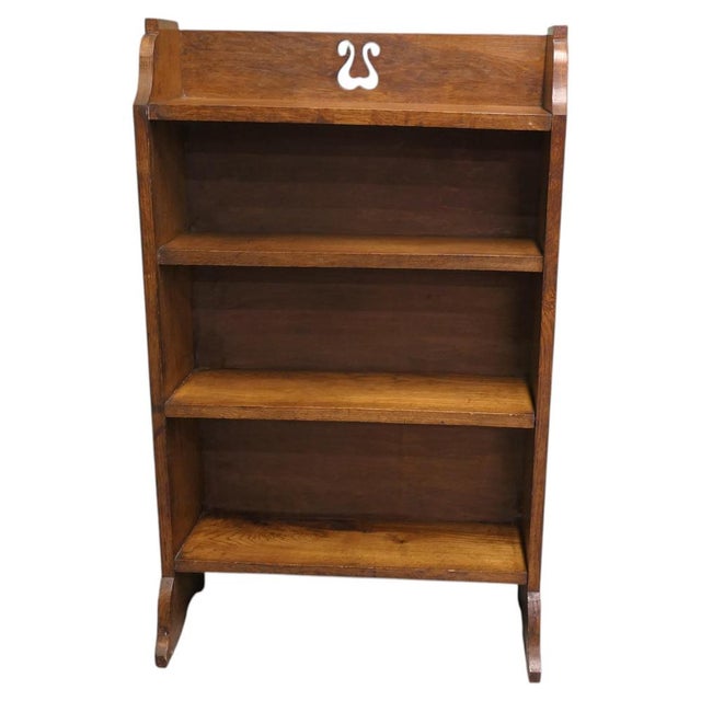 Brown Arts & Crafts Bookcase with Carved Gallery, 1920 For Sale - Image 8 of 8