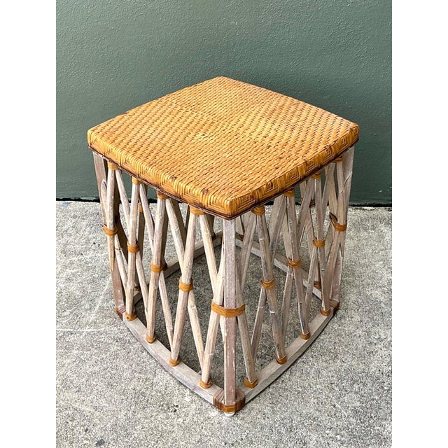 Vintage Rattan and Wood Equipale Stool For Sale In West Palm - Image 6 of 12