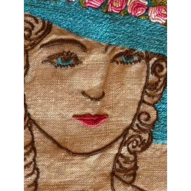 Vintage French Hand Embroidered Lady Textile Panel, Circa 1970s, Dimensional Roses and Flowers, Unfinished Pillow Fragment For Sale - Image 11 of 13