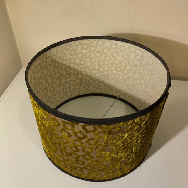 Boho Chic Custom Retro Olive Green Velvet Lampshade For Sale - Image 3 of 4