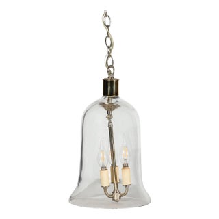Mid 20th Century English Midcentury Nickel Light Fixture with Three Arms and Glass Bell For Sale