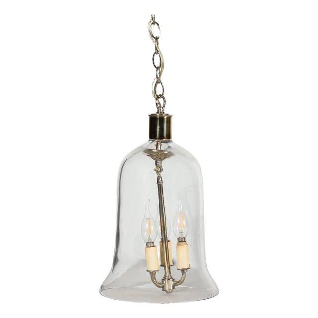 Mid 20th Century English Midcentury Nickel Light Fixture with Three Arms and Glass Bell For Sale
