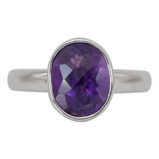 2.6Ct Amethyst Solitaire Ring With Bezel Setting: Solid 14k Gold, Size 6.75 For Sale