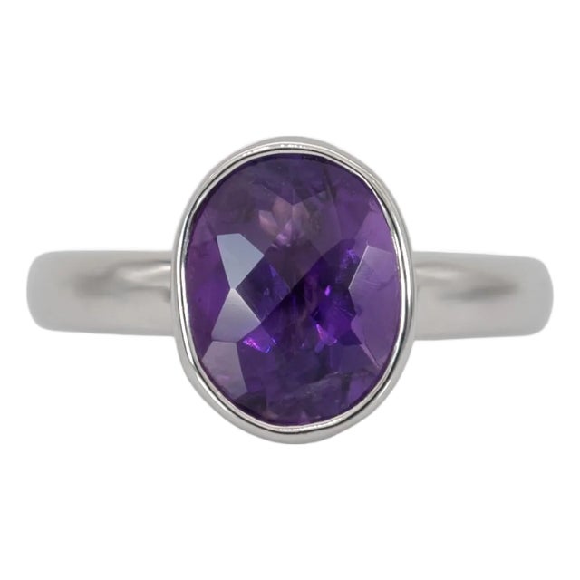 2.6Ct Amethyst Solitaire Ring With Bezel Setting: Solid 14k Gold, Size 6.75 For Sale