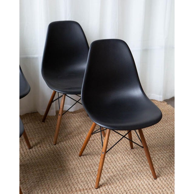 Mid-Century Modern Eames Black Plastic Moulded Contemporary Dining Chairs - Set of 4 For Sale - Image 3 of 11
