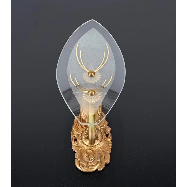 Italian Sconces in Gilded Bronze and Glass, Italy, 1950s, Set of 2 For Sale - Image 8 of 11