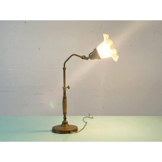 Brass Table Lamp with Opalescent Glass Shade, 1920s For Sale - Image 14 of 16
