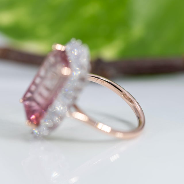 9.2Ct Bi-Color Tourmaline Ring With Lab Diamond Accents: Solid 14k Gold, 16x9mm, Size 6.75 For Sale - Image 9 of 9