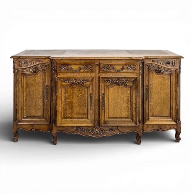 Wood Neo-Rustic Sideboard in Carved Oak For Sale - Image 7 of 7