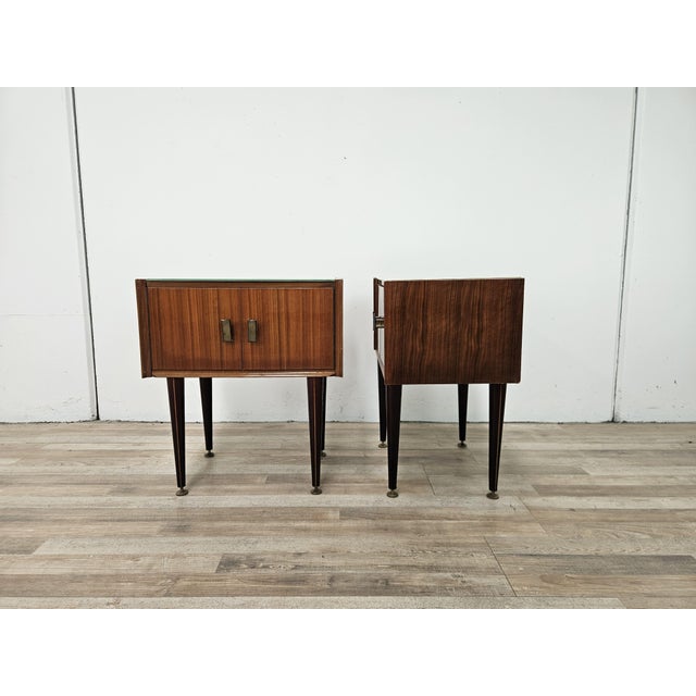 Vintage Walnut Clad Nightstands with Glass Tops, 1960s, Set of 2 For Sale - Image 4 of 18
