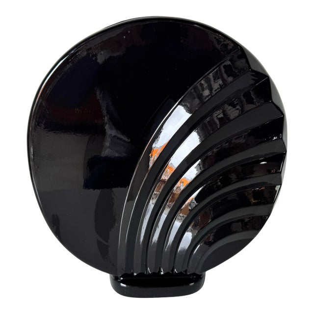 1980s Postmodern Art Deco Style Black Glazed Ceramic Vase For Sale