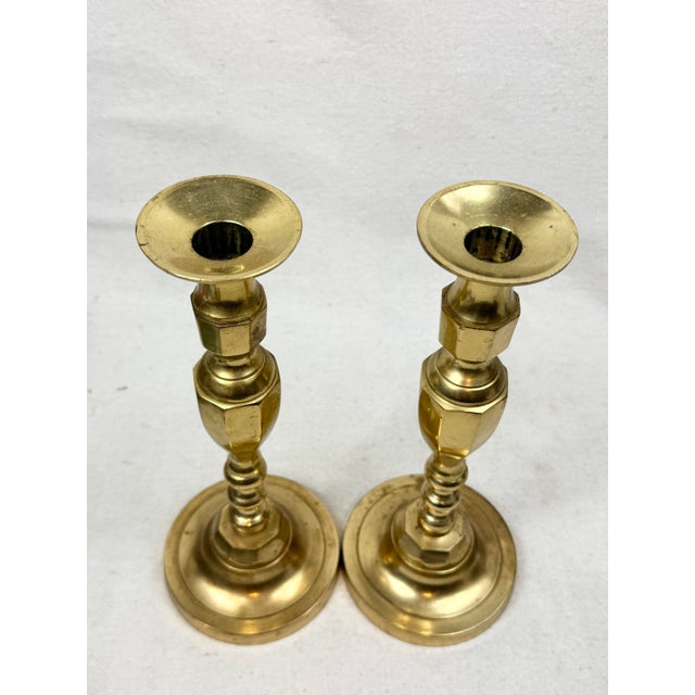 Traditional Vintage Brass Candlesticks-a Pair For Sale - Image 3 of 5