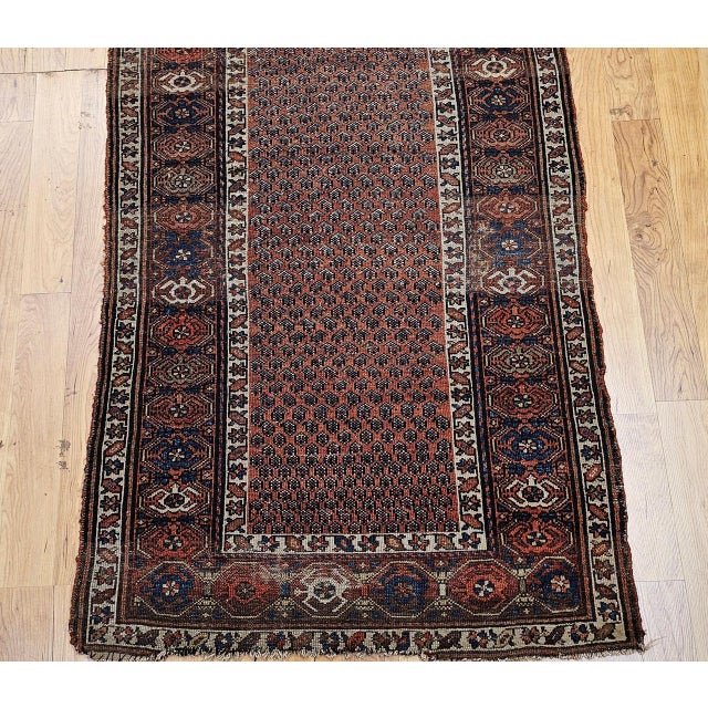 Antique Persian Kurdish Rug, Hand-Knotted Wool, All-over Paisley Pattern, Rust & Navy, 3x6 For Sale - Image 10 of 17
