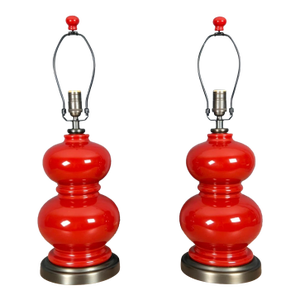 Pair Double Gourd Chinese Porcelain Rare Red Glaze Pottery Barn Table Lamps