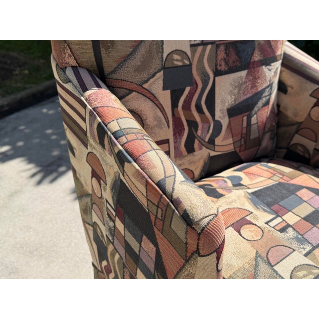 Vintage Postmodern Parsons Armchairs With Memphis-Style Geometric Upholstery, Pair For Sale - Image 10 of 12