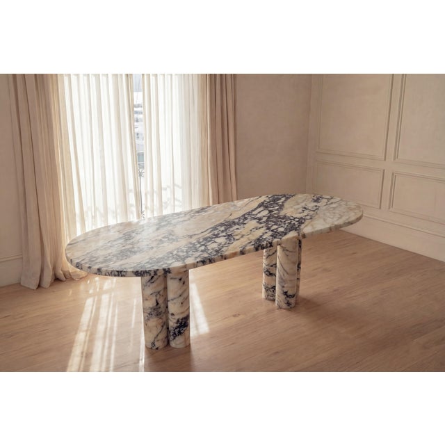 Viola Veined Violet Marble Oval Dining Table by My Habitat Design For Sale - Image 4 of 8
