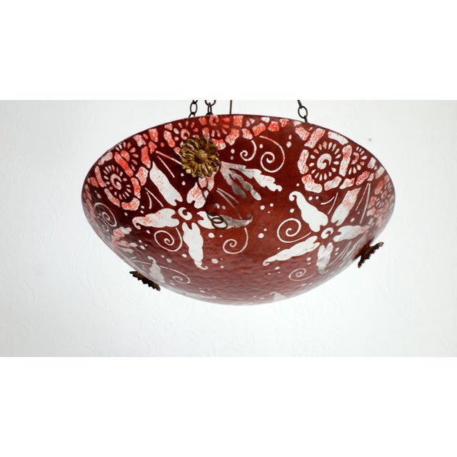 Antique French Brass and Pate de Verre Pendant, 1950s For Sale - Image 4 of 14