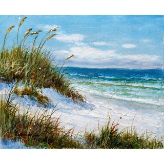Original Coastal Beach Dune Oil Painting on Canvas | Ocean Seascape With Sea Oats, 8 X 10" (Unstretched) For Sale
