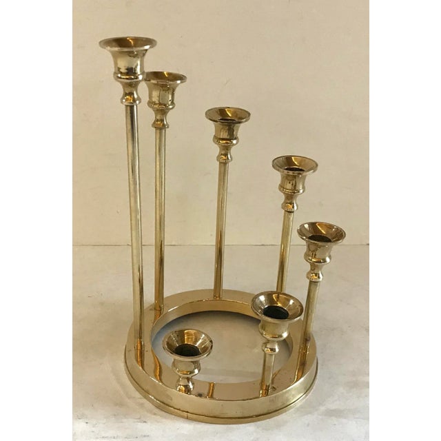 Mid-Century Modern Vintage Brass Menorah Candle Holder For Sale - Image 3 of 7