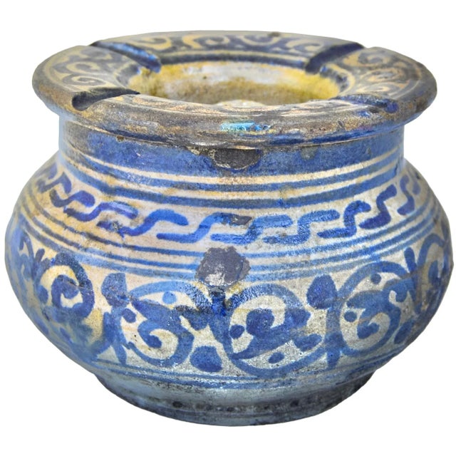 Antique Handmade Moroccan Ceramic Ashtray With Blues For Sale In New York - Image 6 of 10