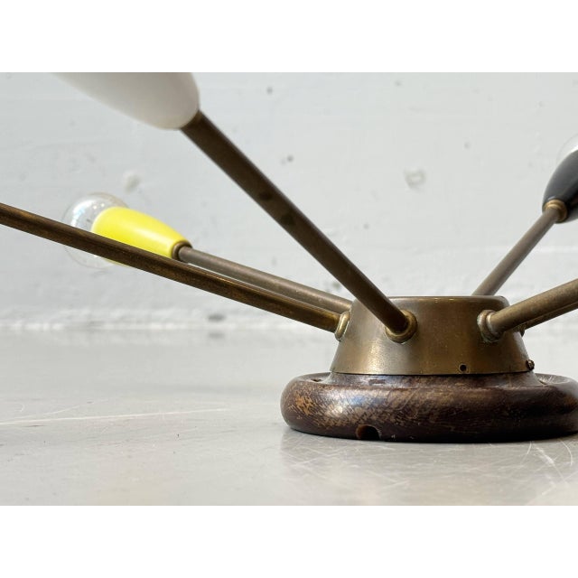 Sputnik Ceiling Light with Six Brass Arms and Colored Sockets, 1960s For Sale - Image 6 of 16