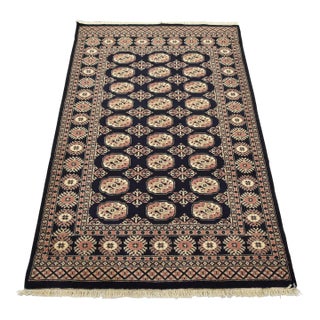 Bokhara Rug 4’1” X 6′ Blue Wool Tribal Hand-Knotted Oriental Carpet For Sale