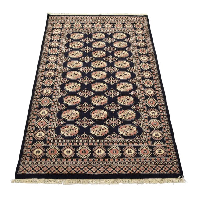 Bokhara Rug 4’1” X 6′ Blue Wool Tribal Hand-Knotted Oriental Carpet For Sale