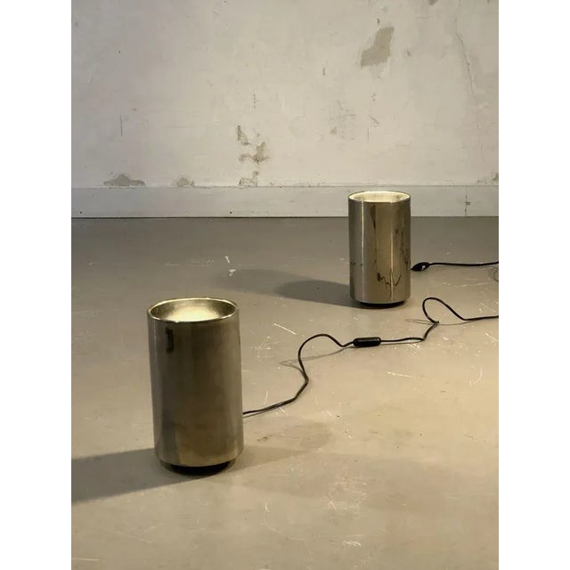 Silver Cylindrical Corfou Table Lamps from Saint-Germain Lumière, France, 1980s, Set of 2 For Sale - Image 8 of 10