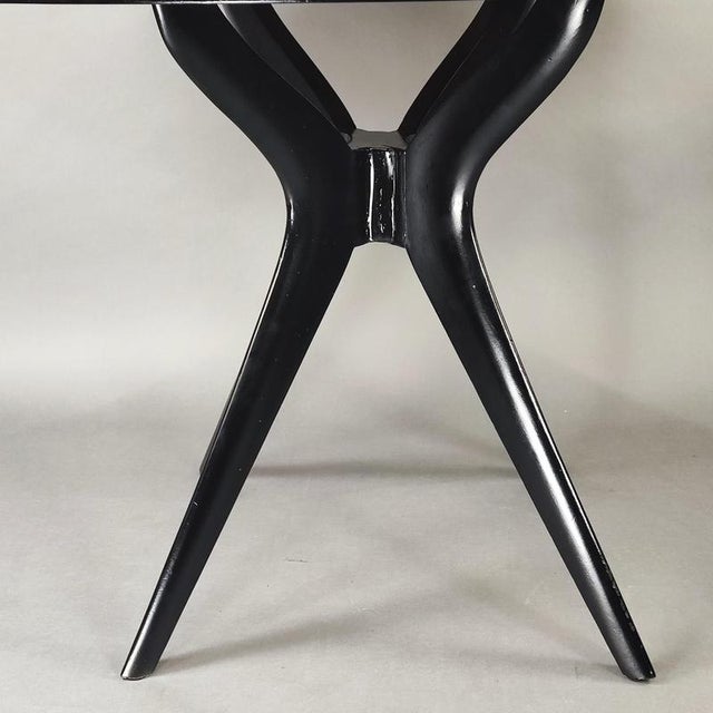 Italian Round Black Lacquered Table with Olive Green Glass Top, 1950s For Sale - Image 6 of 8