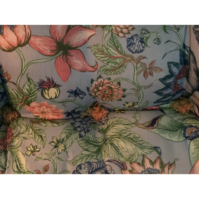 Vintage Upholstered Regency Slipper Chair in Elegant Pip Studio Floral Blue and Salmon Chintz For Sale In West Palm - Image 6 of 8