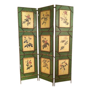 Botanical Folk Art Screen Room Divider For Sale