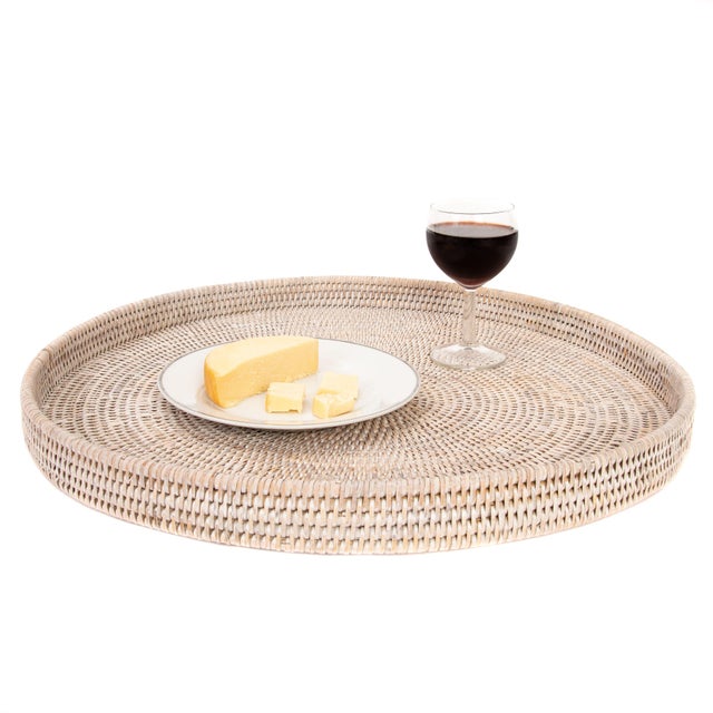 Artifacts Rattan Round Ottoman Tray For Sale - Image 4 of 5