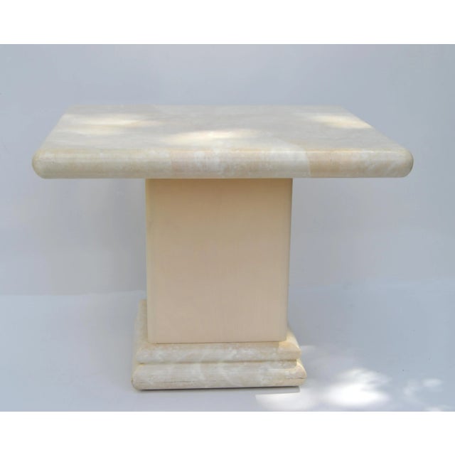 Superb Karl Springer Style ivory faux shagreen coffee table made in America in the 1980. Very heavy and features a wooden...