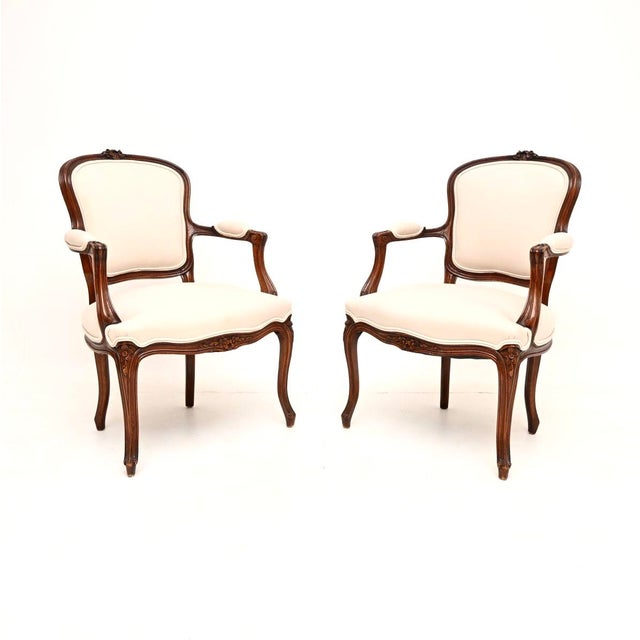 Antique French Walnut Salon Armchairs, 1930, Set of 2 For Sale - Image 11 of 11