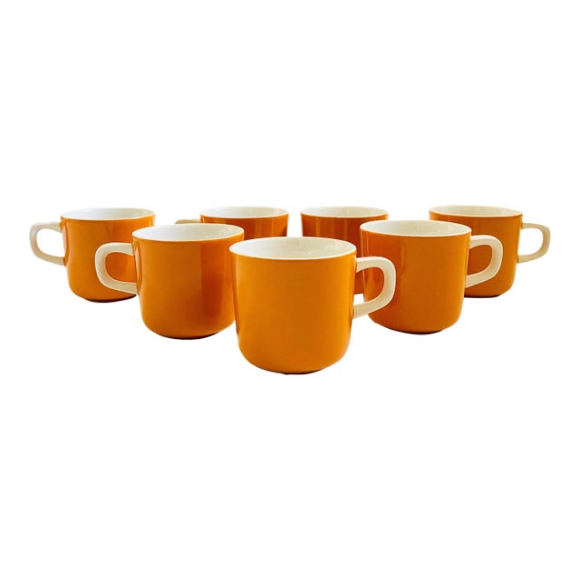Mid Century Mikasa Pastelle Orange and White Mugs - Set of 7 For Sale