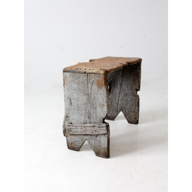 Early 20th Century Antique Primitive Bench Stool For Sale - Image 5 of 12