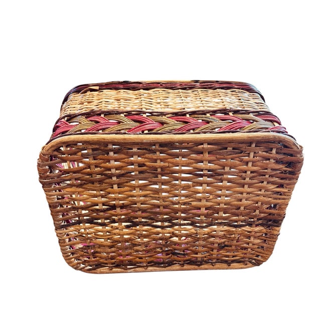 Vintage Wicker Picnic Basket With Grape Vine Motif & Folding Handles For Sale - Image 10 of 10