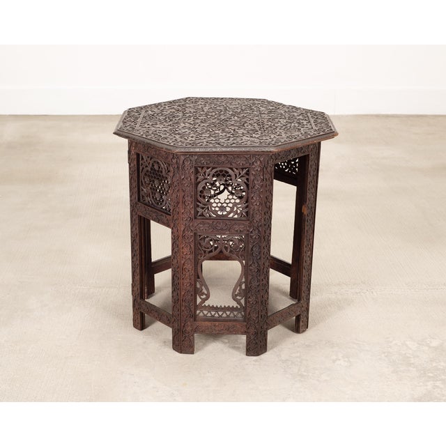Mid 20th Century Anglo-Indian Kashmiri Style Carved Wood Octagonal Side Table For Sale - Image 5 of 18